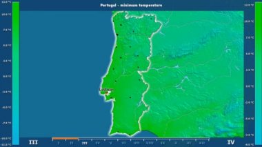 Animasyonlu efsanesi - İngilizce etiketleri ile Portekiz alanında aya göre minimum sıcaklığı: ülke ve sermaye adları, açıklama göster. Sterografik projeksiyon
