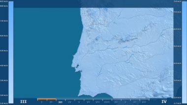 Rüzgar hızı animasyonlu efsanesi - ham renk shader ile Portekiz alanında aya göre. Sterografik projeksiyon