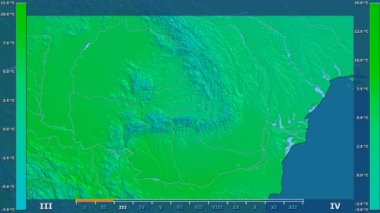 Animasyonlu efsanesi - ham renk shader ile Romanya alanında ortalama sıcaklık aya göre. Sterografik projeksiyon