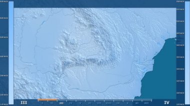 Rüzgar hızı animasyonlu efsanesi - ham renk shader ile Romanya alanında aya göre. Sterografik projeksiyon