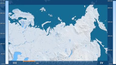 Animasyonlu gösterge - ham renk shader ile Rusya bölgede yağış aya göre. Sterografik projeksiyon