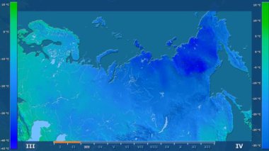 Animasyonlu efsanesi - ham renk shader ile Rusya alanında minimum sıcaklığı aya göre. Sterografik projeksiyon