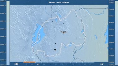 Aya göre güneş radyasyonu animasyonlu efsanesi - İngilizce etiketleri ile Ruanda alanında: ülke ve sermaye adları, açıklama göster. Sterografik projeksiyon