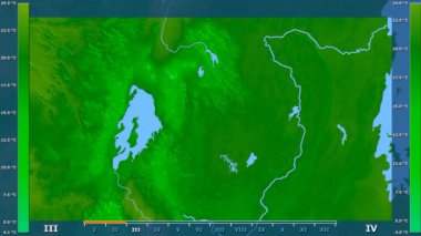Animasyonlu efsanesi - ham renk shader ile Ruanda alanında ortalama sıcaklık aya göre. Sterografik projeksiyon
