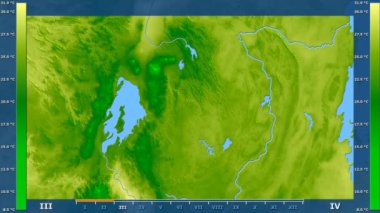 Animasyonlu efsanesi - ham renk shader ile Ruanda alanında maksimum sıcaklık aya göre. Sterografik projeksiyon