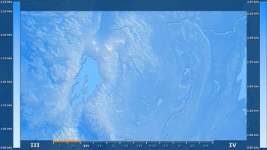 Animasyonlu gösterge - ham renk shader ile Ruanda bölgede su buharı basıncı aya göre. Sterografik projeksiyon