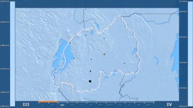 Hız animasyonlu efsanesi - parlayan şekli, idari sınırları, ana şehirler, sermaye ile Ruanda alanında aya göre rüzgar. Sterografik projeksiyon