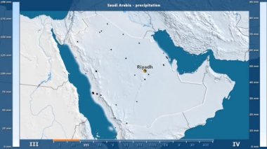 Aya göre yağış animasyonlu gösterge - İngilizce etiketleri Suudi Arabistan bölge: ülke ve sermaye adları, açıklama göster. Sterografik projeksiyon