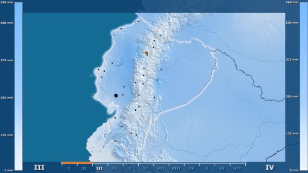 Precipitación Por Mes Área Ecuador Con Leyenda Animada Forma Brillante — Vídeos de Stock