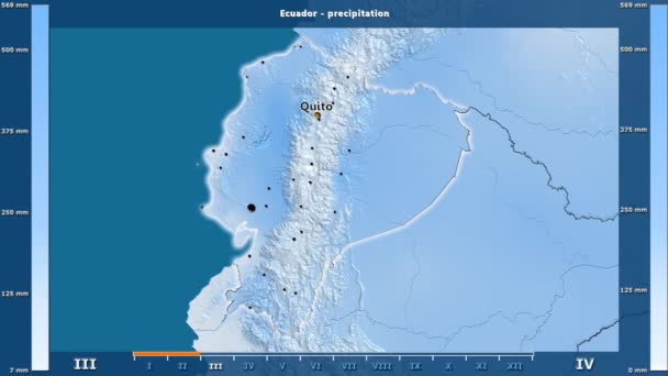 Niederschlag Nach Monat Der Gegend Von Ecuador Mit Animierter Legende — Stockvideo