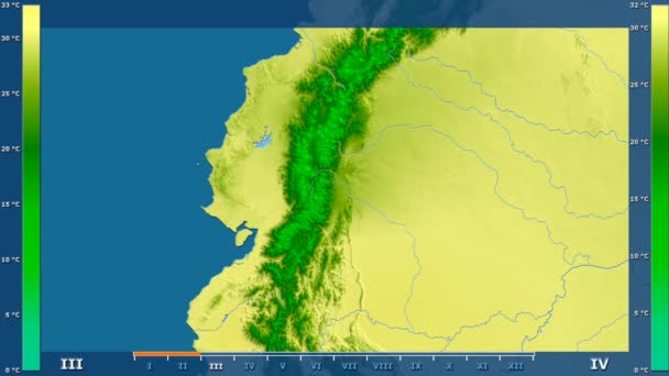 Maximale Temperatur Pro Monat Ecuador Gebiet Mit Animierter Legende Roher — Stockvideo