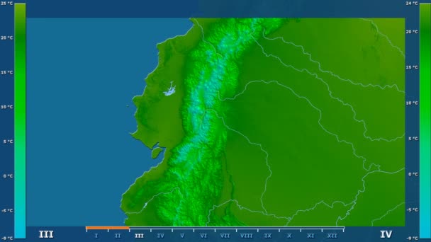 Lägsta Temperatur Månad Området Ecuador Med Animerade Legend Raw Färg — Stockvideo