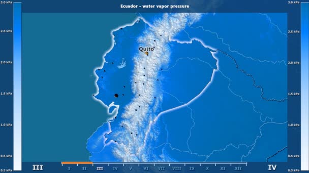 Water Vapor Pressure Month Ecuador Area Animated Legend English Labels — Stock Video