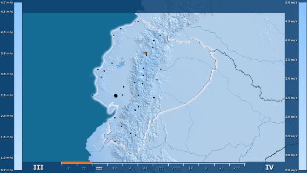 Wind Snelheid Maand Het Gebied Van Ecuador Met Geanimeerde Legend — Stockvideo