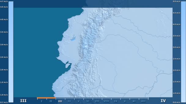 Velocidade Vento Por Mês Área Equador Com Legenda Animada Sombreador — Vídeo de Stock