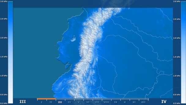 Vattenånga Trycket Månad Ecuador Område Med Animerade Legend Raw Färg — Stockvideo