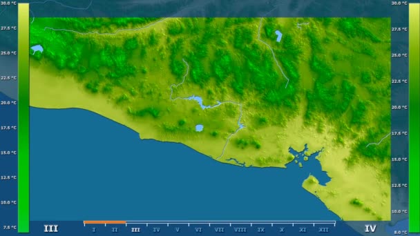アニメーション伝説 Raw カラー シェーダーをエル サルバドール周辺地域の月別平均気温は 平射図法 — ストック動画