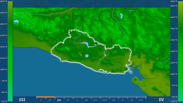 Mindesttemperatur Pro Monat Salvador Gebiet Mit Animierter Legende Glühende Form — Stockvideo