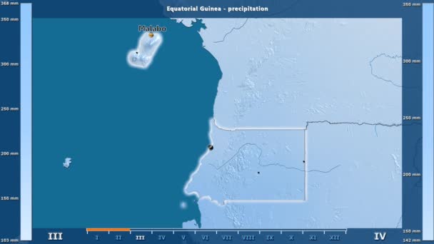 Precipitation Month Equatorial Guinea Area Animated Legend English Labels Country — Stock Video