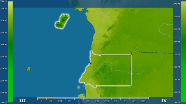 Temperatura Média Por Mês Área Guiné Equatorial Com Lenda Animada — Vídeo de Stock