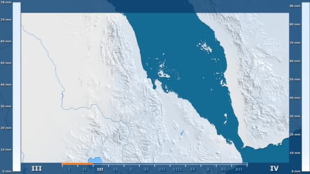 アニメーションの伝説 Raw カラー シェーダーをエリトリア地方の月別降水量 平射図法 — ストック動画