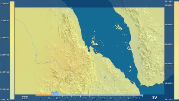 Radiación Solar Por Mes Área Eritrea Con Leyenda Animada Sombreador — Vídeos de Stock