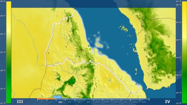Suhu Maksimum Bulan Daerah Eritrea Dengan Legenda Animasi Bentuk Yang — Stok Video