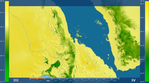 Suhu Maksimum Pada Bulan Daerah Eritrea Dengan Legenda Animasi Warna — Stok Video