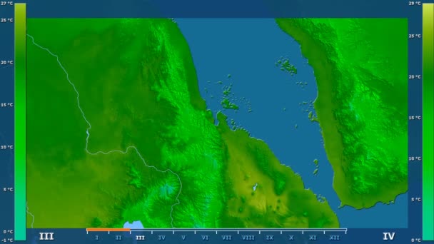 Lägsta Temperatur Månad Området Eritrea Med Animerade Legend Raw Färg — Stockvideo