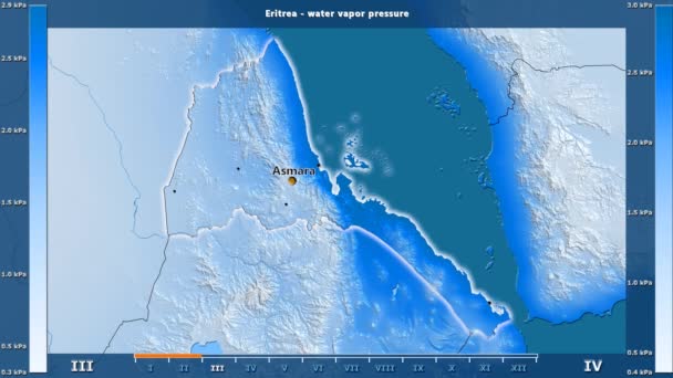 Wasserdampfdruck Nach Monat Eritrea Gebiet Mit Animierter Legende Englische Etiketten — Stockvideo