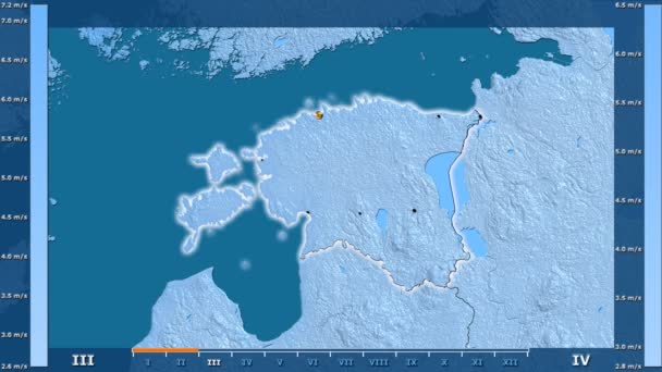 Velocidad Del Viento Por Mes Área Estonia Con Leyenda Animada — Vídeos de Stock