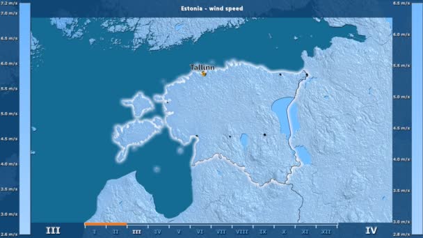 Wind Snelheid Maand Het Gebied Van Estland Met Geanimeerde Legend — Stockvideo