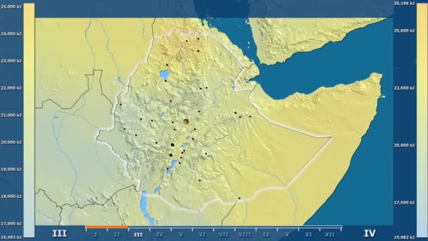 Radiazioni Solari Mese Nell Area Dell Etiopia Con Leggende Animate — Video Stock