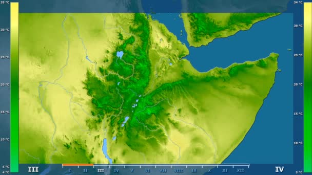 Temperatura Média Por Mês Área Etiópia Com Legenda Animada Sombreador — Vídeo de Stock