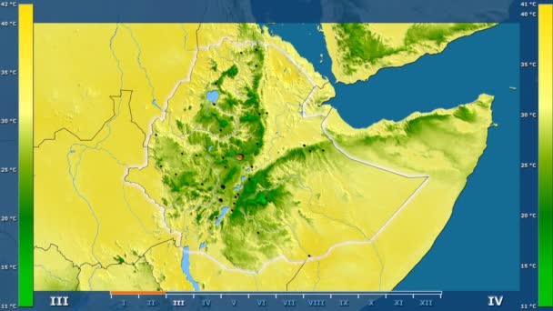 Temperatura Massima Mensile Nell Area Etiope Con Leggenda Animata Forma — Video Stock