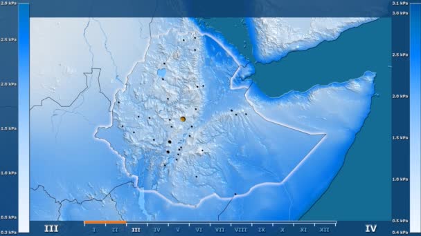 Water Vapor Pressure Month Ethiopia Area Animated Legend Glowing Shape — Stock Video