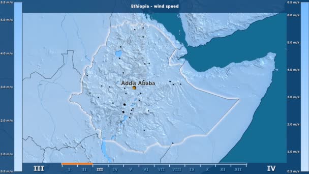 Velocidade Vento Por Mês Área Etiópia Com Legenda Animada Etiquetas — Vídeo de Stock