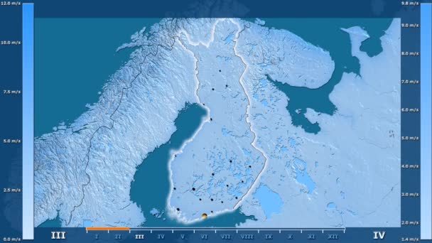 Velocidad Del Viento Por Mes Área Finlandia Con Leyenda Animada — Vídeos de Stock