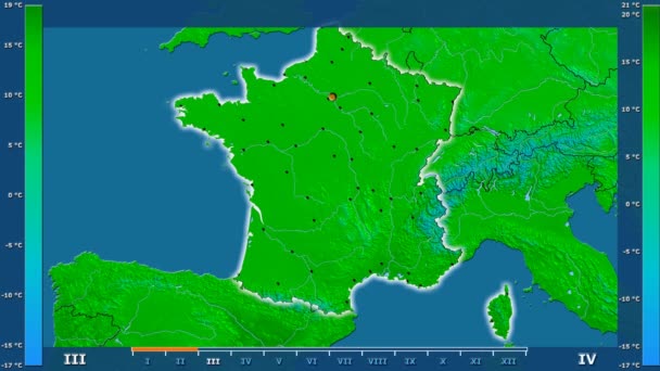 Temperatura Máxima Por Mes Área Francia Con Leyenda Animada Forma — Vídeo de stock