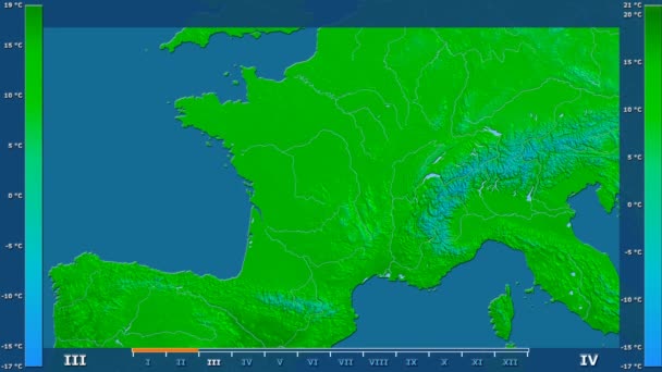 Temperatura Máxima Por Mês Área França Com Legenda Animada Sombreador — Vídeo de Stock