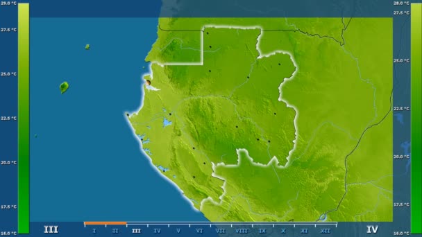 Temperatura Media Por Mes Área Gabón Con Leyenda Animada Forma — Vídeos de Stock