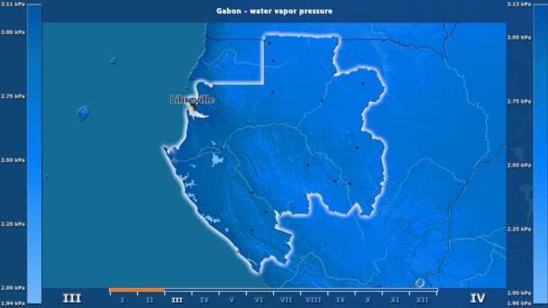 Ciśnienie Pary Wodnej Przez Miesiąc Terenie Gabonu Animowanych Legenda Angielski — Wideo stockowe