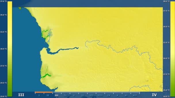 Maximum Temperature Month Gambia Area Animated Legend Raw Color Shader — Stock Video