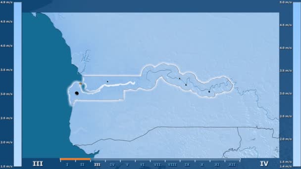 Velocidad Del Viento Por Mes Área Gambia Con Leyenda Animada — Vídeo de stock