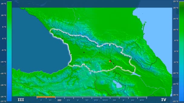 Максимальная Температура Месяцам Районе Грузии Оживленной Легендой Светящиеся Фигуры Административные — стоковое видео