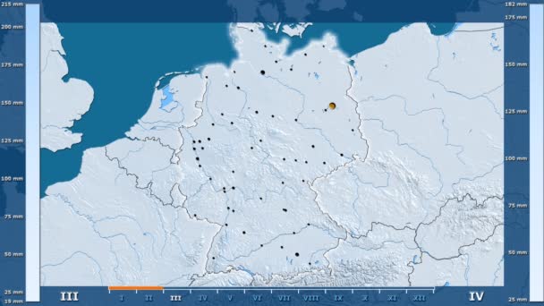 Υετός Ανά Μήνα Στην Περιοχή Γερμανία Κινούμενα Υπόμνημα Λαμπερό Σχήμα — Αρχείο Βίντεο