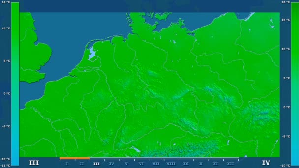 Temperatura Máxima Por Mes Área Alemania Con Leyenda Animada Sombreador — Vídeos de Stock