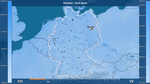 Ταχύτητα Ανέμου Ανά Μήνα Στην Περιοχή Γερμανία Κινούμενα Υπόμνημα Αγγλικά — Αρχείο Βίντεο