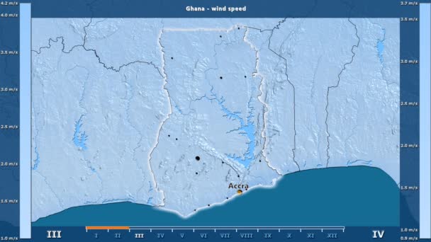 Windgeschwindigkeit Pro Monat Ghanagebiet Mit Animierter Legende Englische Etiketten Länder — Stockvideo