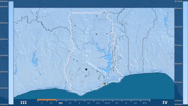 Wind Snelheid Maand Het Gebied Van Ghana Met Geanimeerde Legend — Stockvideo